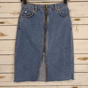 Topshop Women's Moto Jean Skirt Denim Zip Front